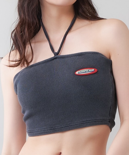 SPINNS（スピンズ）の「【セットアップ対応商品】カップ付き ワンポイントデザイン デニムベアトップ（チューブトップ・レディース・ブラック/ブルー/サックスブルー・ONESIZE）」の2枚目の写真