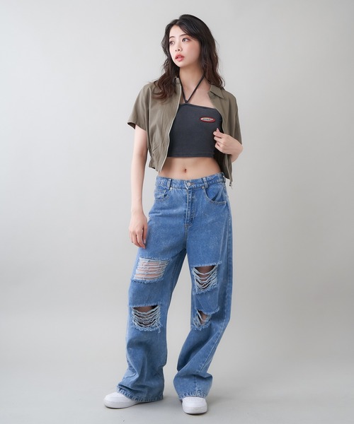 SPINNS（スピンズ）の「【セットアップ対応商品】カップ付き ワンポイントデザイン デニムベアトップ（チューブトップ・レディース・ブラック/ブルー/サックスブルー・ONESIZE）」の10枚目の写真