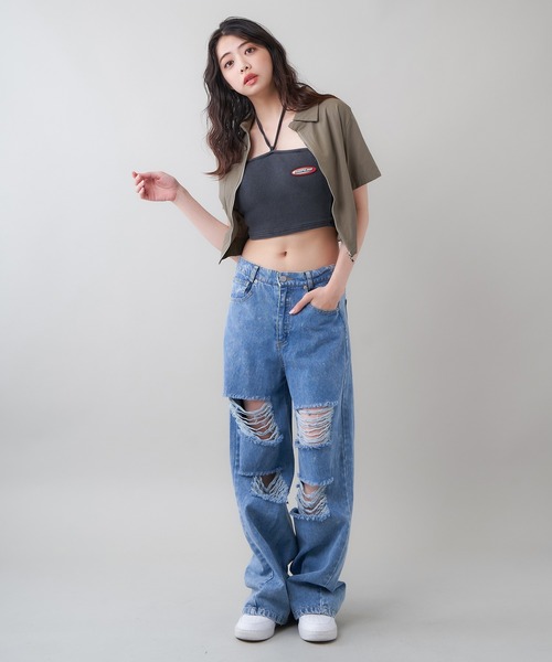 SPINNS（スピンズ）の「【セットアップ対応商品】カップ付き ワンポイントデザイン デニムベアトップ（チューブトップ・レディース・ブラック/ブルー/サックスブルー・ONESIZE）」の13枚目の写真