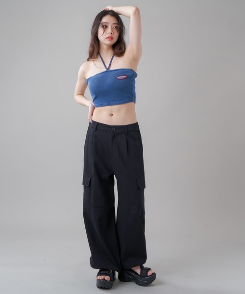 SPINNS（スピンズ）の「【セットアップ対応商品】カップ付き ワンポイントデザイン デニムベアトップ（チューブトップ・レディース・ブラック/ブルー/サックスブルー・ONESIZE）」の18枚目の写真