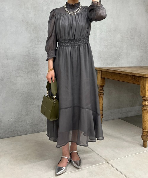 un dix cors（アンディコール）の「【オケージョンドレス/結婚式】シフォンフレアワンピース（ドレス・レディース・グリーン/グレー・FREE/L）」の5枚目の写真