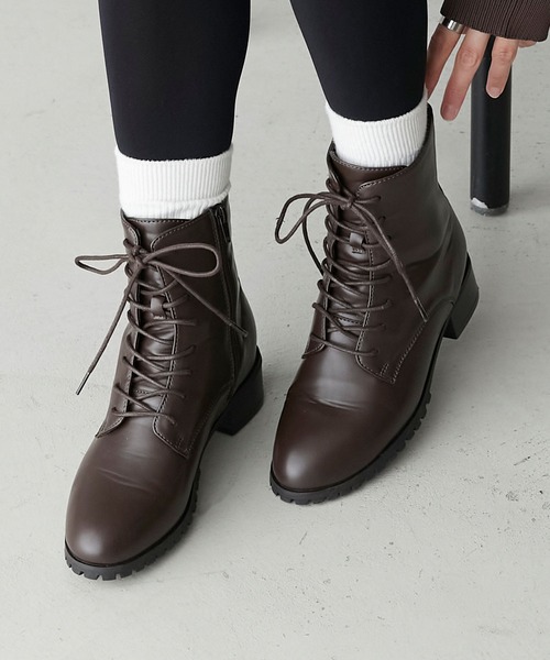 BONLECILL（ボンルシール）の「クラシックレースアップミドルブーツ（ブーツ・レディース・ブラウン/ブラック・S/M/L/XL）」の15枚目の写真
