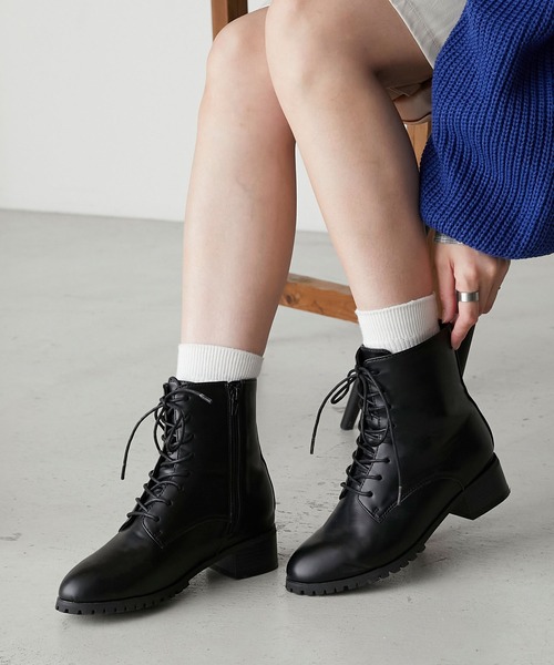 BONLECILL（ボンルシール）の「クラシックレースアップミドルブーツ（ブーツ・レディース・ブラウン/ブラック・S/M/L/XL）」の8枚目の写真