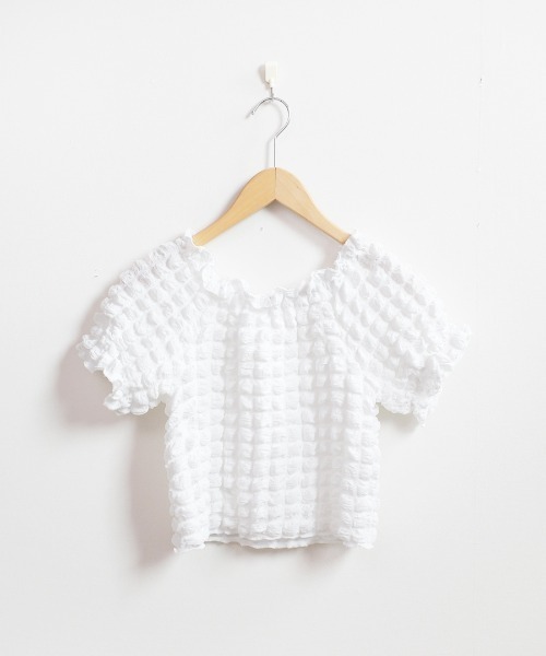 美品 ポップコーン トップス バンドカラー クロップド丈 オフホワイト 白 長袖 COCOMOMO ポコポコ ポップコーン トップス レディース 長袖 プル