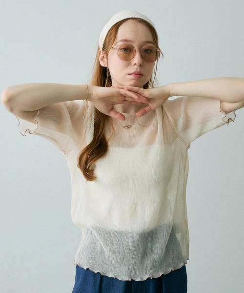 Crisp（クリスプ）の「クリンクルシフォントップス（シャツ/ブラウス・レディース・アイボリー/ピンクベージュ/オレンジ/ブルー・FREE）」の2枚目の写真