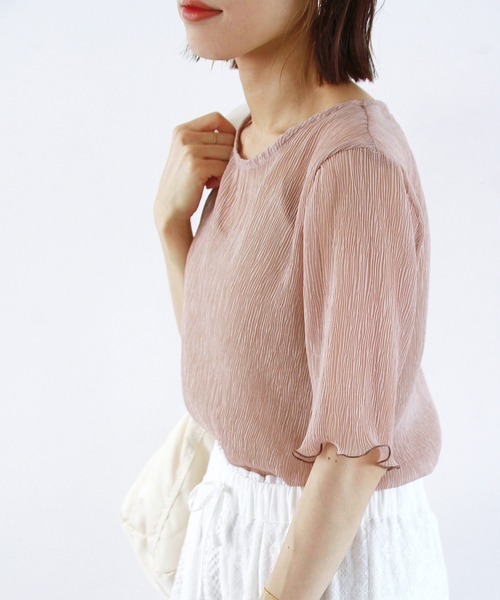 Crisp（クリスプ）の「クリンクルシフォントップス（シャツ/ブラウス・レディース・アイボリー/ピンクベージュ/オレンジ/ブルー・FREE）」の7枚目の写真