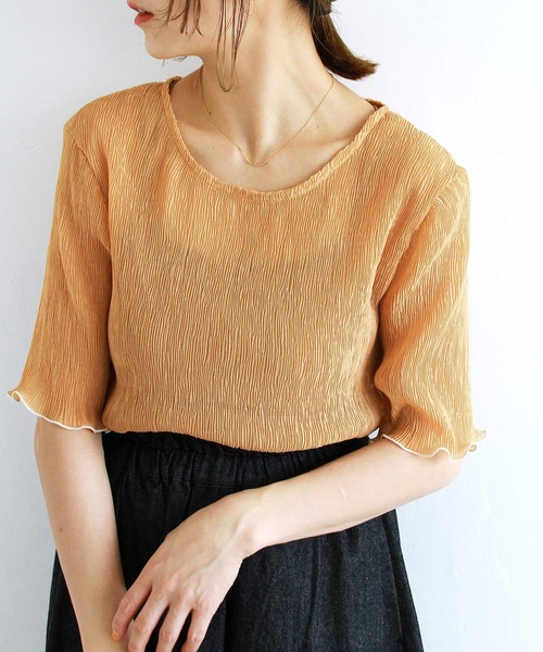 Crisp（クリスプ）の「クリンクルシフォントップス（シャツ/ブラウス・レディース・アイボリー/ピンクベージュ/オレンジ/ブルー・FREE）」の20枚目の写真