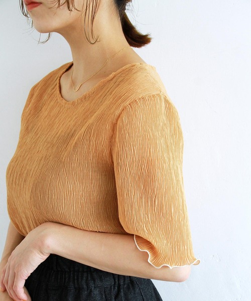 Crisp（クリスプ）の「クリンクルシフォントップス（シャツ/ブラウス・レディース・アイボリー/ピンクベージュ/オレンジ/ブルー・FREE）」の12枚目の写真