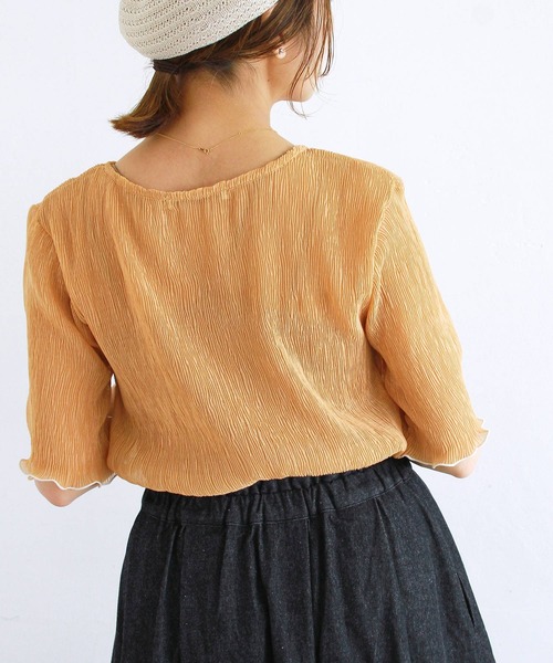 Crisp（クリスプ）の「クリンクルシフォントップス（シャツ/ブラウス・レディース・アイボリー/ピンクベージュ/オレンジ/ブルー・FREE）」の8枚目の写真