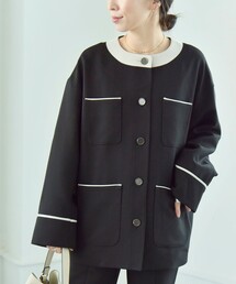 quaranciel:〈洗濯機可能〉 ダブルクロス ボタン ノーカラー ジャケット
