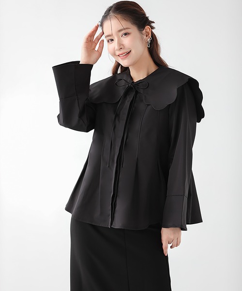 Fit more（フィットモア）の「スカラップビッグカラーウエストタックブラウス（シャツ/ブラウス・レディース・ホワイト/ブラック・FREE）」の5枚目の写真