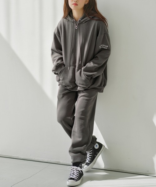 セール】【裏起毛/上下セット】ゆるシルエットロゴパーカー&パンツ セール】【裏起毛/上下セット】ゆるシルエットロゴパーカー&パンツ