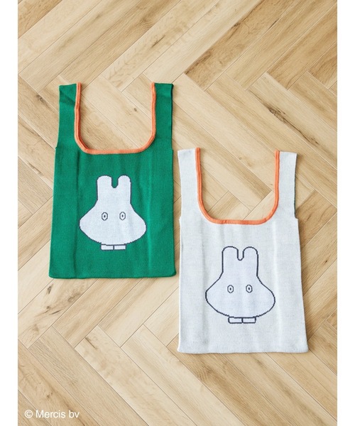 Green　Parks（グリーンパークス）の「miffy/ジャガードニットバッグ（トートバッグ・レディース・グリーン/ホワイト/ブルー/ベージュ・FREE）」の5枚目の写真