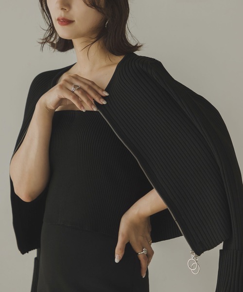 rectangle（レクタングル）の「Wジップカーディガン＆ベアトップセット（カーディガン/ボレロ・レディース・杢グレー/アイボリー/ブラック・FREE）」の2枚目の写真