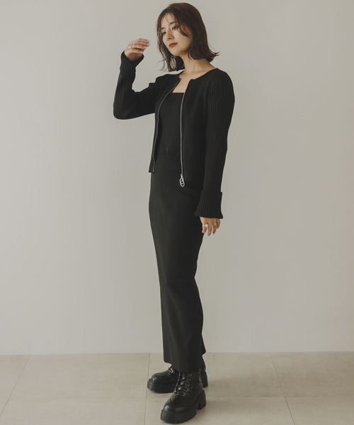 rectangle（レクタングル）の「Wジップカーディガン＆ベアトップセット（カーディガン/ボレロ・レディース・杢グレー/アイボリー/ブラック・FREE）」の12枚目の写真