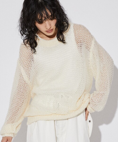 Firsthand(ファーストハンド)の「Firsthand/ファーストハンド メッシュクルーニット(ニット/セーター・メンズ・ブラック/オフホワイト/グリーン・M/L)」の11枚目の写真