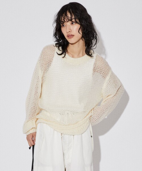 Firsthand(ファーストハンド)の「Firsthand/ファーストハンド メッシュクルーニット(ニット/セーター・メンズ・ブラック/オフホワイト/グリーン・M/L)」の2枚目の写真