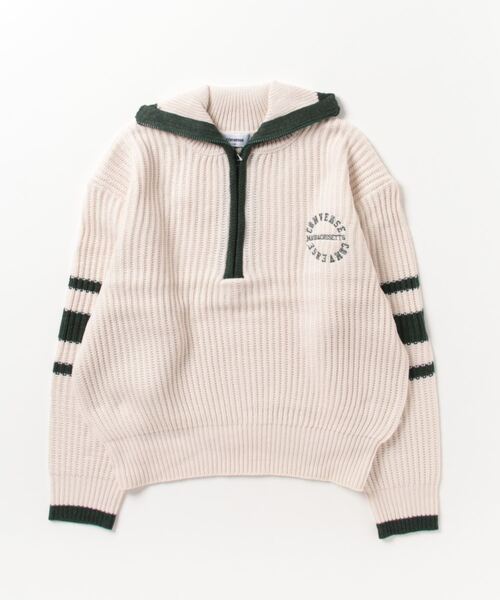 CONVERSE(コンバース)の「CONVERSE(コンバース)ポロネック ハーフジップニット レディース/ショート丈プルオーバートップス(ニット/セーター・レディース・マスタード/ネイビー/アイボリー・M)」の12枚目の写真