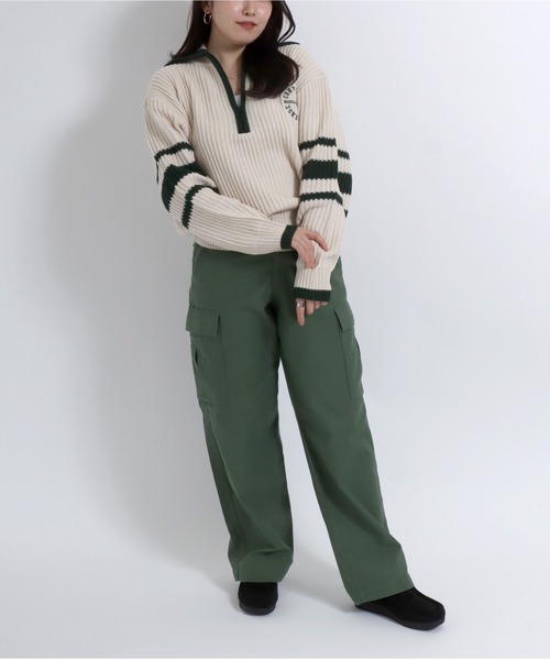 CONVERSE(コンバース)の「CONVERSE(コンバース)ポロネック ハーフジップニット レディース/ショート丈プルオーバートップス(ニット/セーター・レディース・マスタード/ネイビー/アイボリー・M)」の17枚目の写真