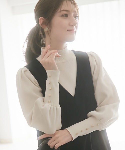 alotta(アロッタ)の「ゴールドボタンパフ袖もっちりニット(ニット/セーター・レディース・ブラック/スモークピンク/ブルー/アイボリー・M/LL/3L/L)」の19枚目の写真