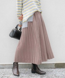 【LL~6L 大きいサイズ】【WEB・一部店舗限定】スエード調 ロング プリーツ スカート
