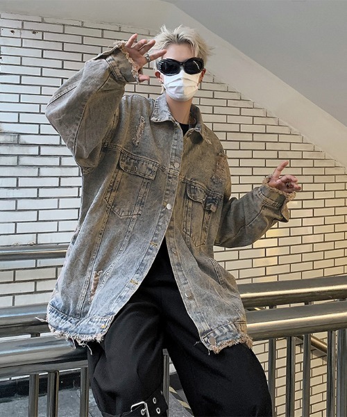 セール】ストリートファイアーパターンデニムジャケット（デニム