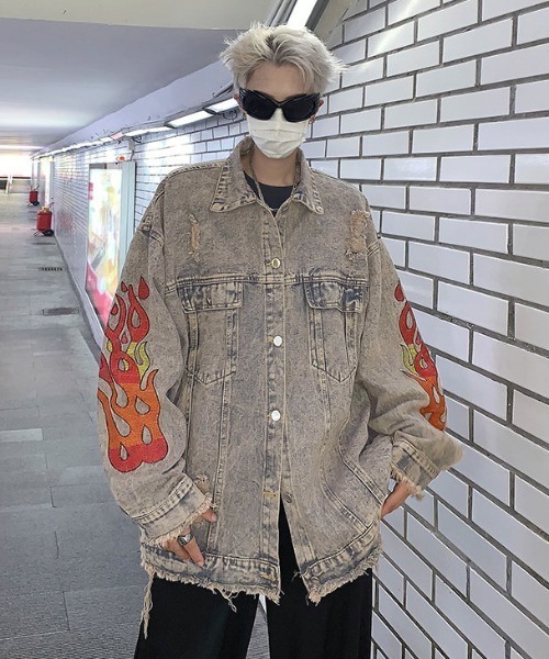 セール】ストリートファイアーパターンデニムジャケット（デニム