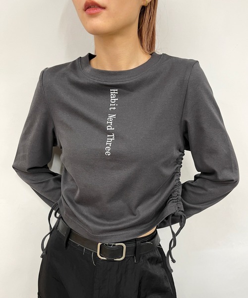 WHO'S WHO gallery（フーズフーギャラリー）の「【HiNT/ヒント】HiNTロゴロンTEE（Tシャツ/カットソー・レディース・チャコールグレー/ブラック/オフホワイト/ネイビー/サックスブルー・FREE）」の4枚目の写真