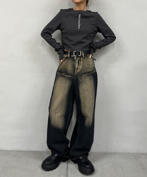 WHO'S WHO gallery（フーズフーギャラリー）の「【HiNT/ヒント】HiNTロゴロンTEE（Tシャツ/カットソー・レディース・チャコールグレー/ブラック/オフホワイト/ネイビー/サックスブルー・FREE）」の15枚目の写真