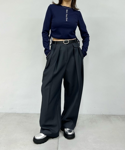 WHO'S WHO gallery（フーズフーギャラリー）の「【HiNT/ヒント】HiNTロゴロンTEE（Tシャツ/カットソー・レディース・チャコールグレー/ブラック/オフホワイト/ネイビー/サックスブルー・FREE）」の18枚目の写真