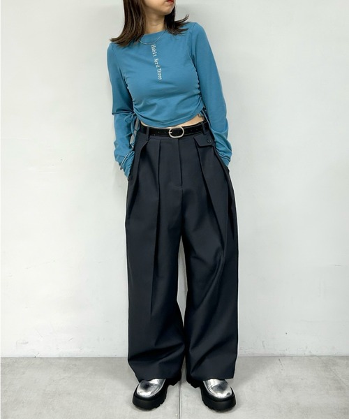 WHO'S WHO gallery（フーズフーギャラリー）の「【HiNT/ヒント】HiNTロゴロンTEE（Tシャツ/カットソー・レディース・チャコールグレー/ブラック/オフホワイト/ネイビー/サックスブルー・FREE）」の20枚目の写真