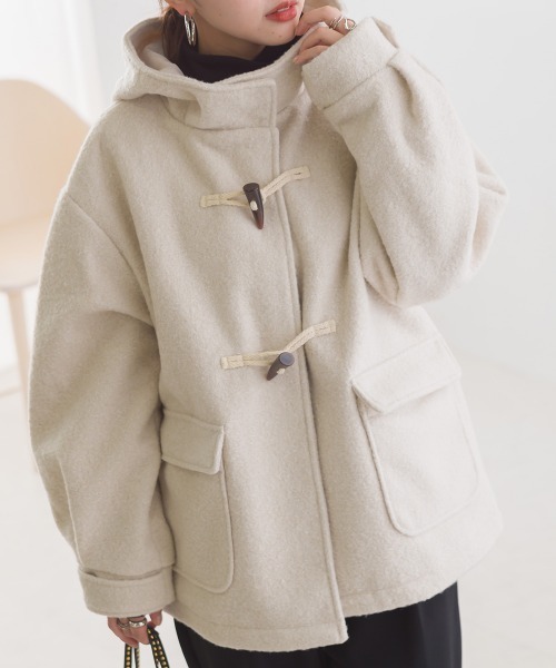 OMNES（オムネス）の「リングフェイクウールショートダッフルコート（ダッフルコート・レディース・ブラウン/アイボリー/ブラック・FREE）」の4枚目の写真