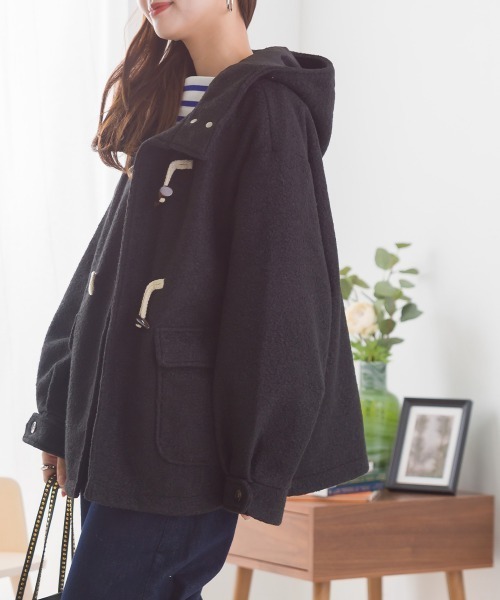 OMNES（オムネス）の「リングフェイクウールショートダッフルコート（ダッフルコート・レディース・ブラウン/アイボリー/ブラック・FREE）」の10枚目の写真