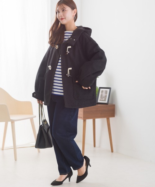 OMNES（オムネス）の「リングフェイクウールショートダッフルコート（ダッフルコート・レディース・ブラウン/アイボリー/ブラック・FREE）」の12枚目の写真