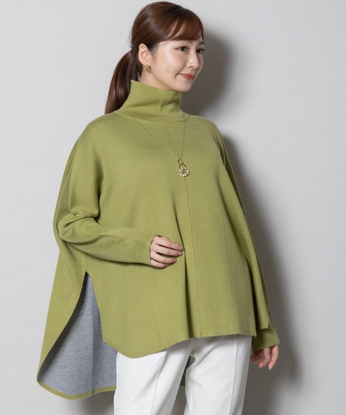 ELVENCE DEUX(エルベンスドゥ)の「リバポンチョフウPO(ニット/セーター・レディース・グリーン/オレンジ/ベージュ/ブルー・FREE)」の3枚目の写真