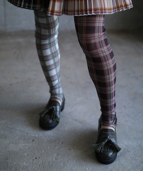 SPLIT PLAID MESH LEGGINGS