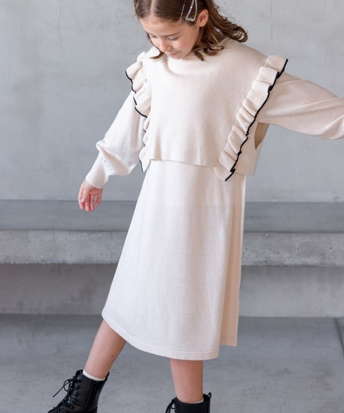 GLOBAL WORK（グローバルワーク）の「2セットフリルニットワンピース/979654（ワンピース・キッズ・ブラック/アイボリー・120cm/130cm/110cm/150cm/160cm/100cm/140cm）」の8枚目の写真