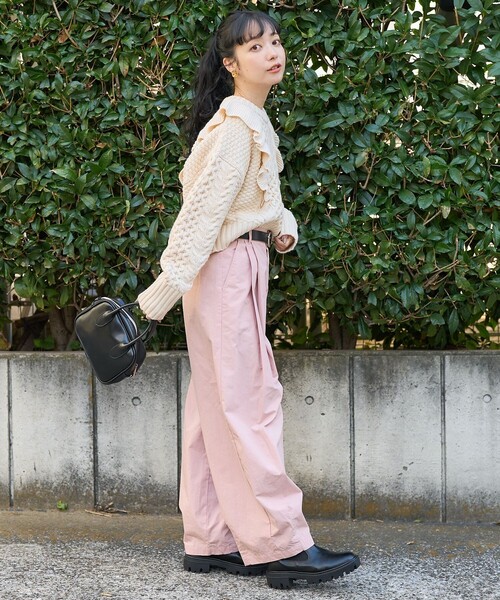 FREAK'S STORE（フリークスストア）の「ケーブル フリルニット/プルオーバーニット（ニット/セーター・レディース・キャメル/オフホワイト/ネイビー・ﾌﾘ-）」の4枚目の写真