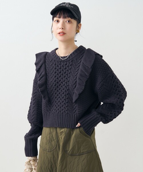 FREAK'S STORE（フリークスストア）の「ケーブル フリルニット/プルオーバーニット（ニット/セーター・レディース・キャメル/オフホワイト/ネイビー・ﾌﾘ-）」の20枚目の写真