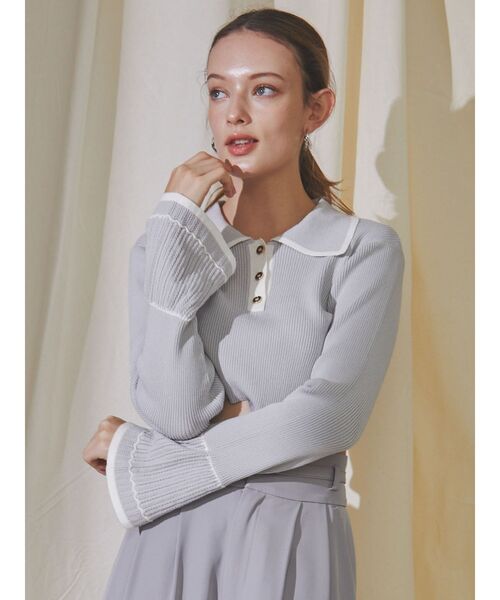 セール】バイカラーポロニットトップス（ニット/セーター