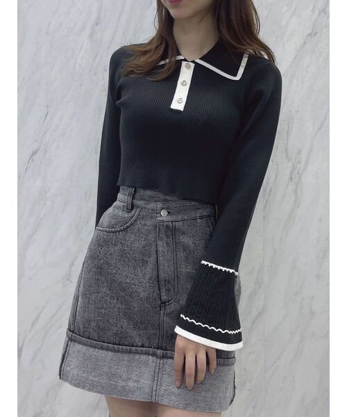 dazzlin(ダズリン)の「バイカラーポロニットトップス(ニット/セーター・レディース・グレー/オフホワイト/オレンジ/ブラック/その他1・FREE)」の20枚目の写真