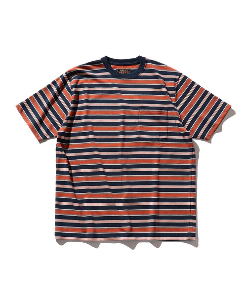 BEAMS PLUS(ビームスプラス)の「BEAMS PLUS / マルチ ストライプ ポケット Tシャツ(Tシャツ/カットソー・メンズ・サックスブルー/グリーン/ネイビー/レッド/ブラウン・S/M/L/XL)」の3枚目の写真