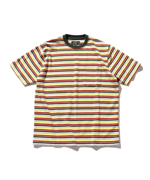 BEAMS PLUS(ビームスプラス)の「BEAMS PLUS / マルチ ストライプ ポケット Tシャツ(Tシャツ/カットソー・メンズ・サックスブルー/グリーン/ネイビー/レッド/ブラウン・S/M/L/XL)」の2枚目の写真