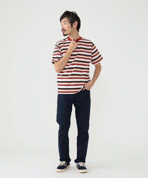 BEAMS PLUS(ビームスプラス)の「BEAMS PLUS / マルチ ストライプ ポケット Tシャツ(Tシャツ/カットソー・メンズ・サックスブルー/グリーン/ネイビー/レッド/ブラウン・S/M/L/XL)」の6枚目の写真