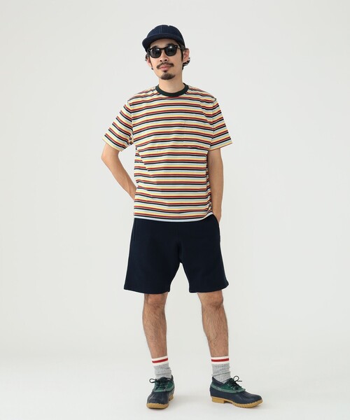 BEAMS PLUS(ビームスプラス)の「BEAMS PLUS / マルチ ストライプ ポケット Tシャツ(Tシャツ/カットソー・メンズ・サックスブルー/グリーン/ネイビー/レッド/ブラウン・S/M/L/XL)」の8枚目の写真