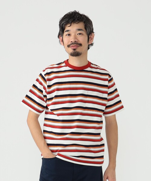 BEAMS PLUS(ビームスプラス)の「BEAMS PLUS / マルチ ストライプ ポケット Tシャツ(Tシャツ/カットソー・メンズ・サックスブルー/グリーン/ネイビー/レッド/ブラウン・S/M/L/XL)」の12枚目の写真
