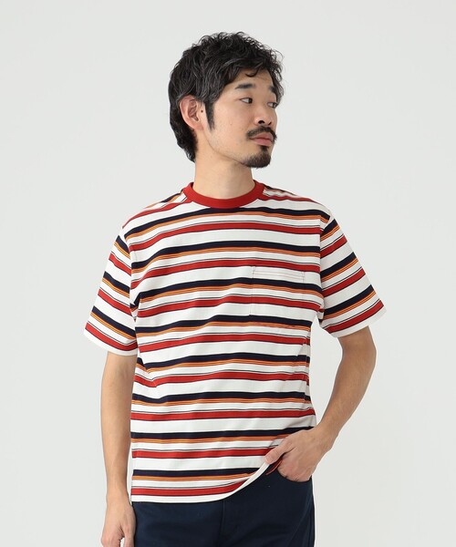 BEAMS PLUS(ビームスプラス)の「BEAMS PLUS / マルチ ストライプ ポケット Tシャツ(Tシャツ/カットソー・メンズ・サックスブルー/グリーン/ネイビー/レッド/ブラウン・S/M/L/XL)」の13枚目の写真