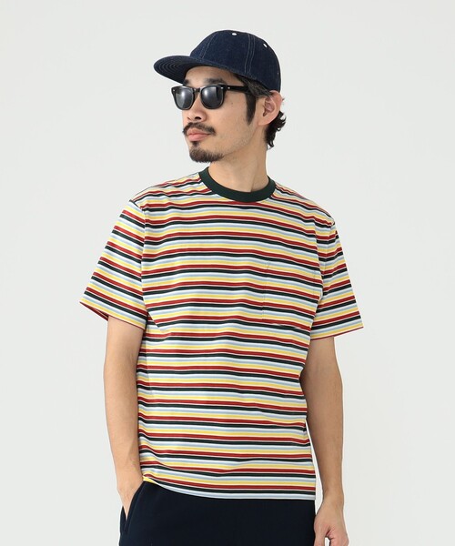 BEAMS PLUS(ビームスプラス)の「BEAMS PLUS / マルチ ストライプ ポケット Tシャツ(Tシャツ/カットソー・メンズ・サックスブルー/グリーン/ネイビー/レッド/ブラウン・S/M/L/XL)」の14枚目の写真