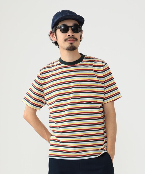 BEAMS PLUS(ビームスプラス)の「BEAMS PLUS / マルチ ストライプ ポケット Tシャツ(Tシャツ/カットソー・メンズ・サックスブルー/グリーン/ネイビー/レッド/ブラウン・S/M/L/XL)」の15枚目の写真