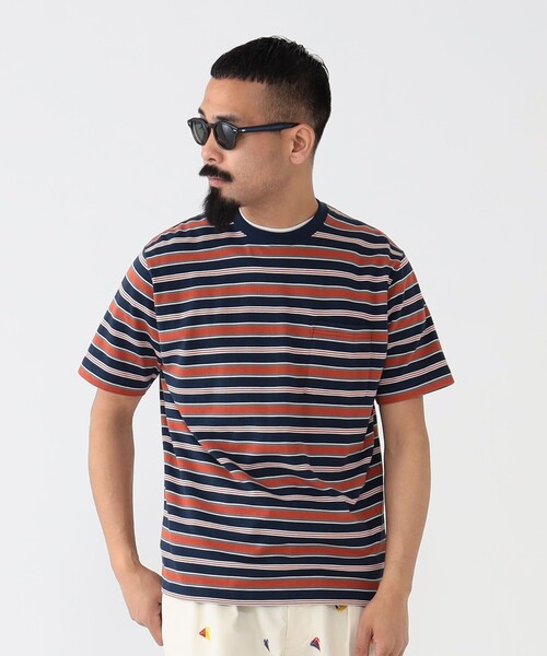 BEAMS PLUS(ビームスプラス)の「BEAMS PLUS / マルチ ストライプ ポケット Tシャツ(Tシャツ/カットソー・メンズ・サックスブルー/グリーン/ネイビー/レッド/ブラウン・S/M/L/XL)」の17枚目の写真